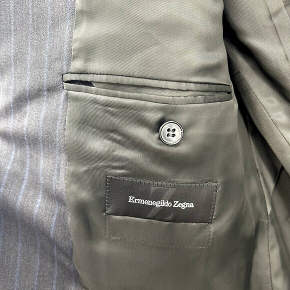 ERMENEGILDO ZEGNA Men's Wool Silk Gray Blue Striped Traveller Blazer Jacket 58R - Picture 9 of 11